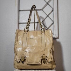 Coach Puppy PushlockTan Leather Tote Shoulder Bag